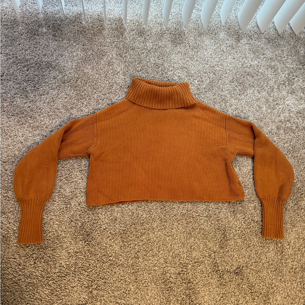 Brownish orange cropped turtleneck sweater